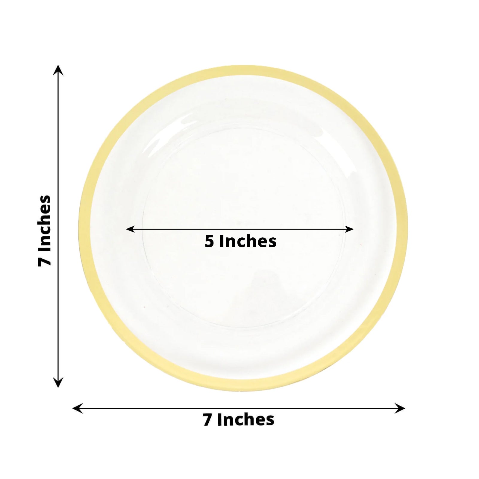 10-Pack Plastic 7" Round Appetizer Plates in Clear with Gold Rim - Sleek Disposable Salad Plates for Banquets & Special Occasions