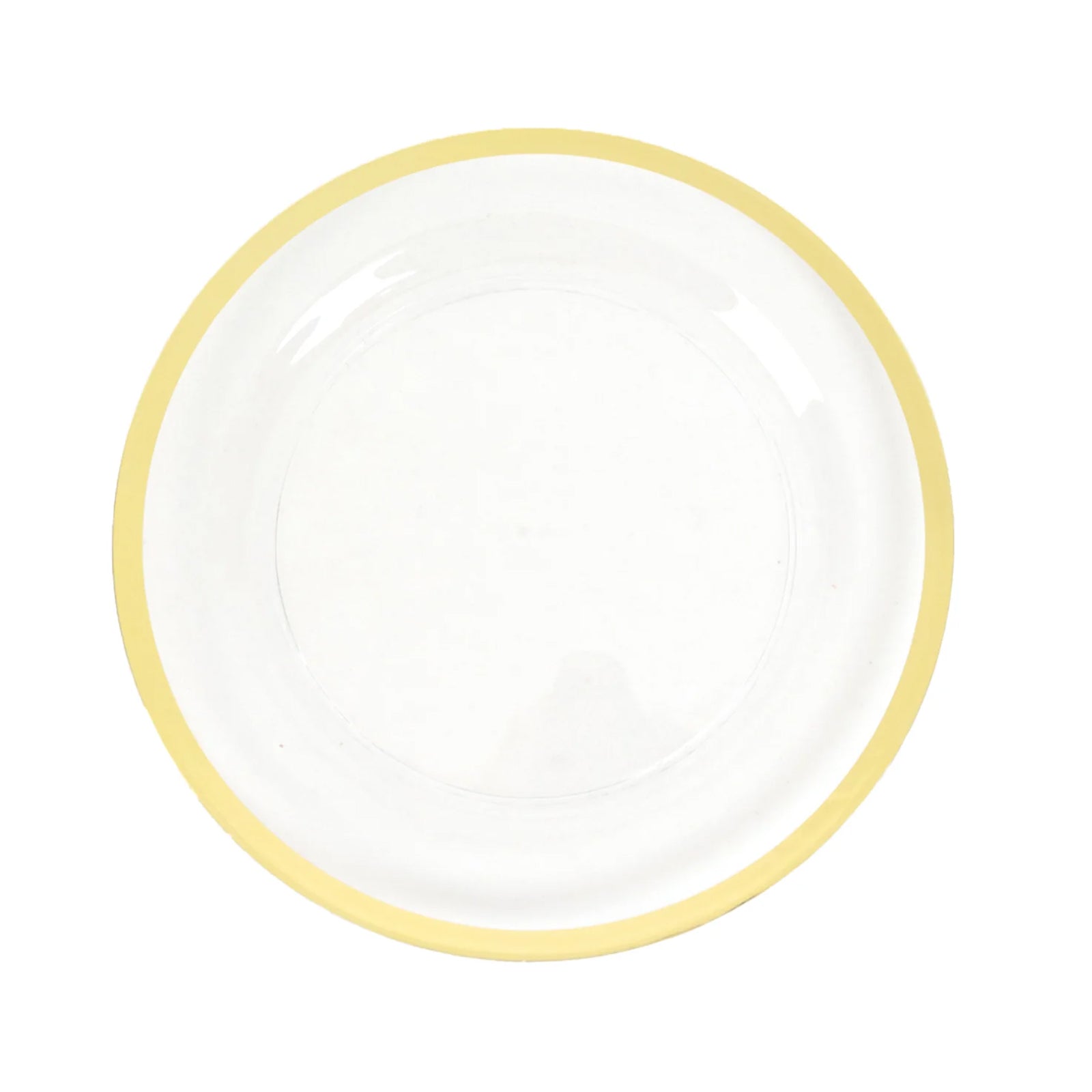 10-Pack Plastic 7" Round Appetizer Plates in Clear with Gold Rim - Sleek Disposable Salad Plates for Banquets & Special Occasions