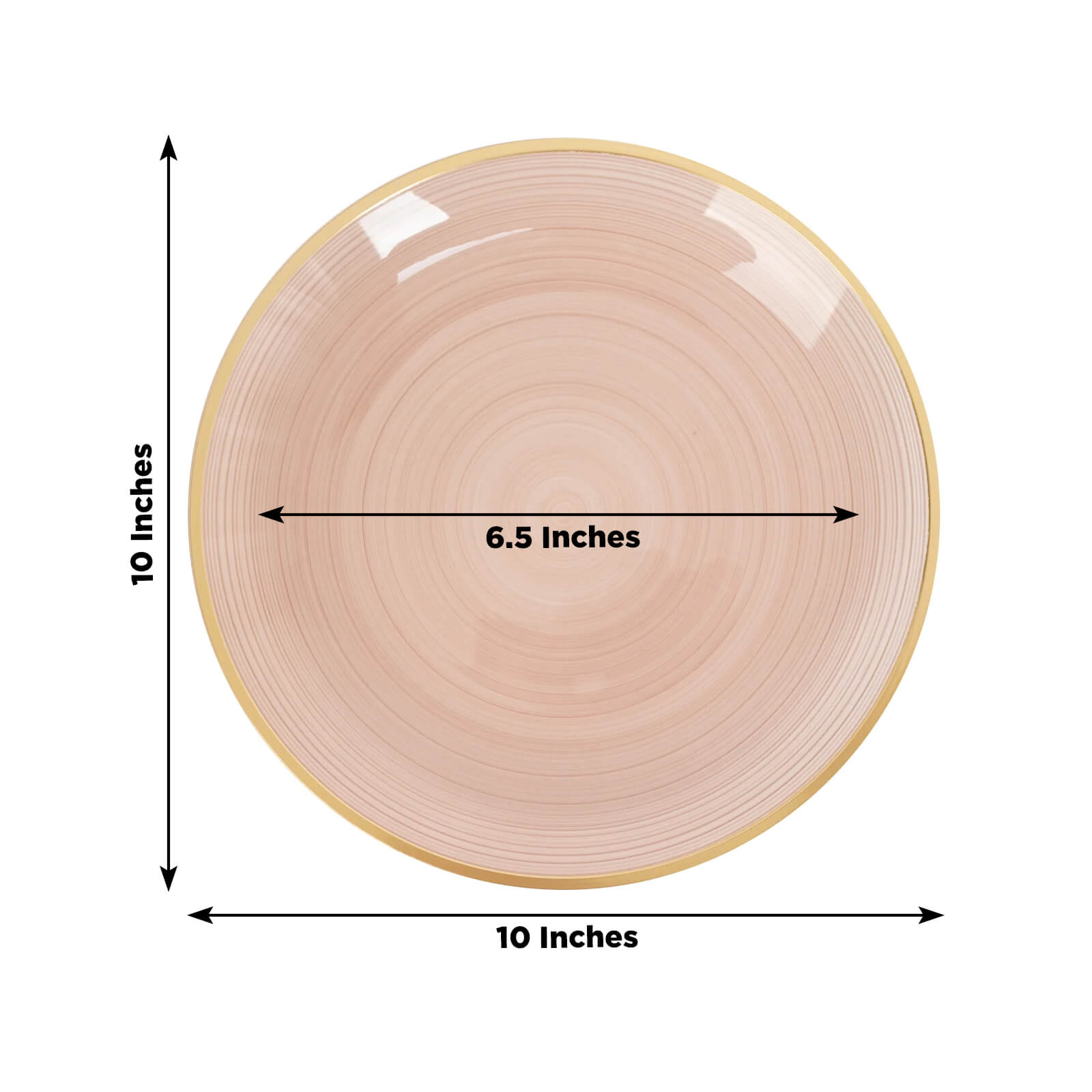 20-Pack 10" Plastic Dinner Plates, Round Transparent Dusty Rose Swirl with Gold Rim – Crystal-Like Elegant Party Plates
