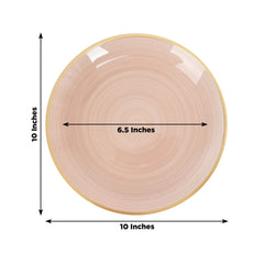 20-Pack 10" Plastic Dinner Plates, Round Transparent Dusty Rose Swirl with Gold Rim – Crystal-Like Elegant Party Plates