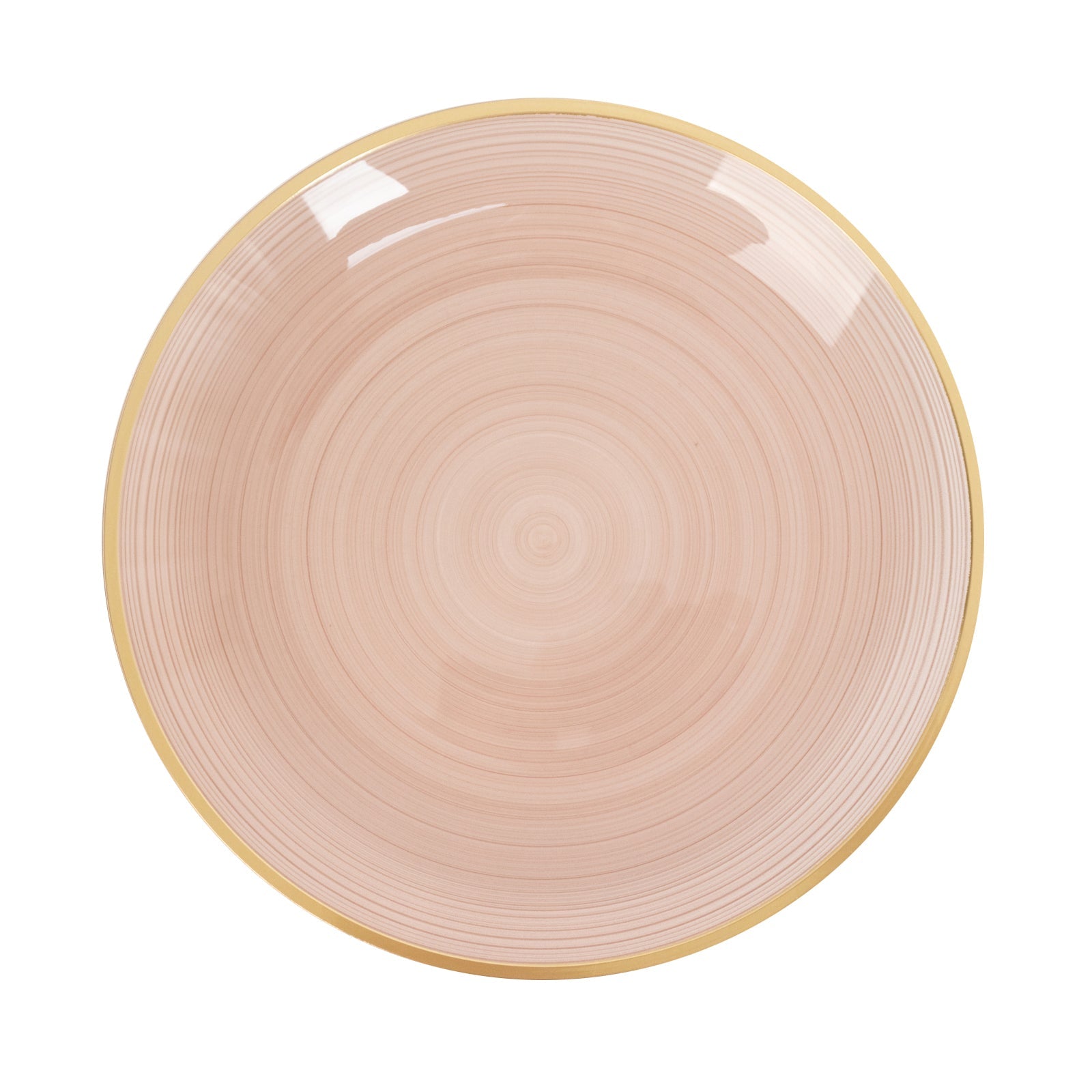 20-Pack 10" Plastic Dinner Plates, Round Transparent Dusty Rose Swirl with Gold Rim – Crystal-Like Elegant Party Plates