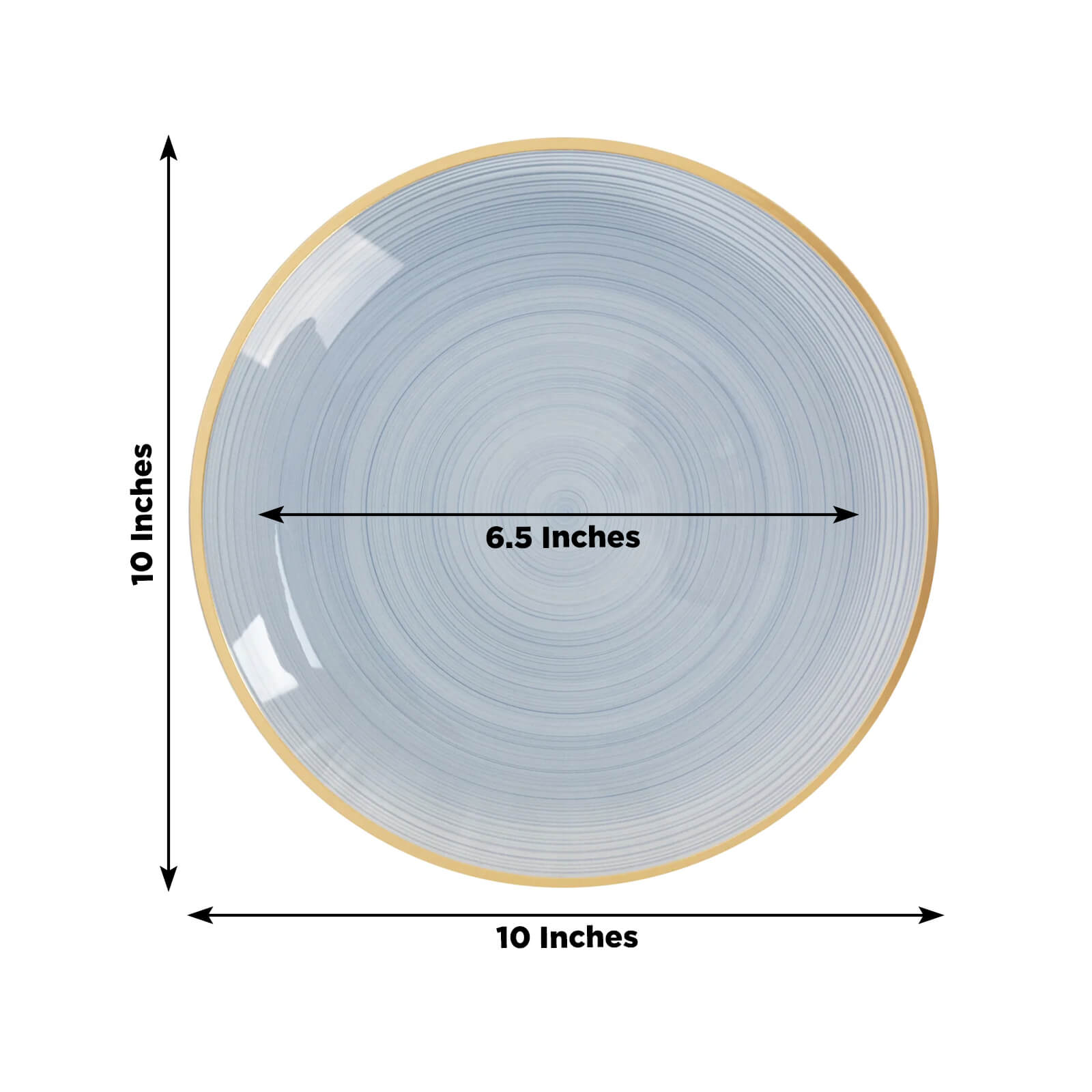 20-Pack 10" Plastic Dinner Plates, Round Transparent Dusty Blue Swirl with Gold Rim – Crystal-Like Elegant Party Plates
