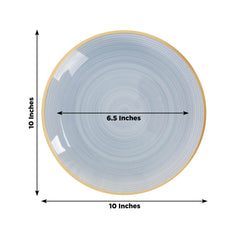 20-Pack 10" Plastic Dinner Plates, Round Transparent Dusty Blue Swirl with Gold Rim – Crystal-Like Elegant Party Plates