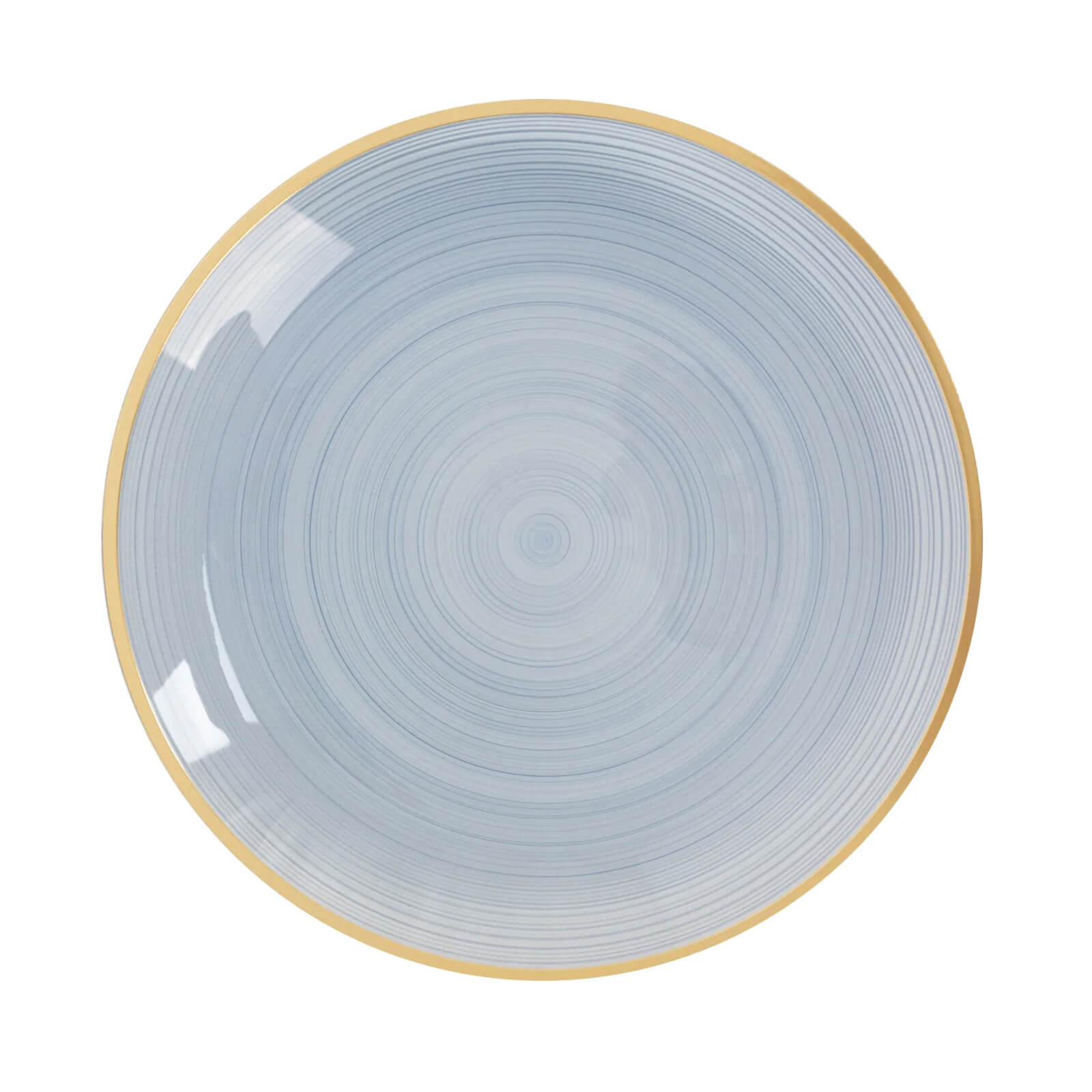 20-Pack 10" Plastic Dinner Plates, Round Transparent Dusty Blue Swirl with Gold Rim – Crystal-Like Elegant Party Plates