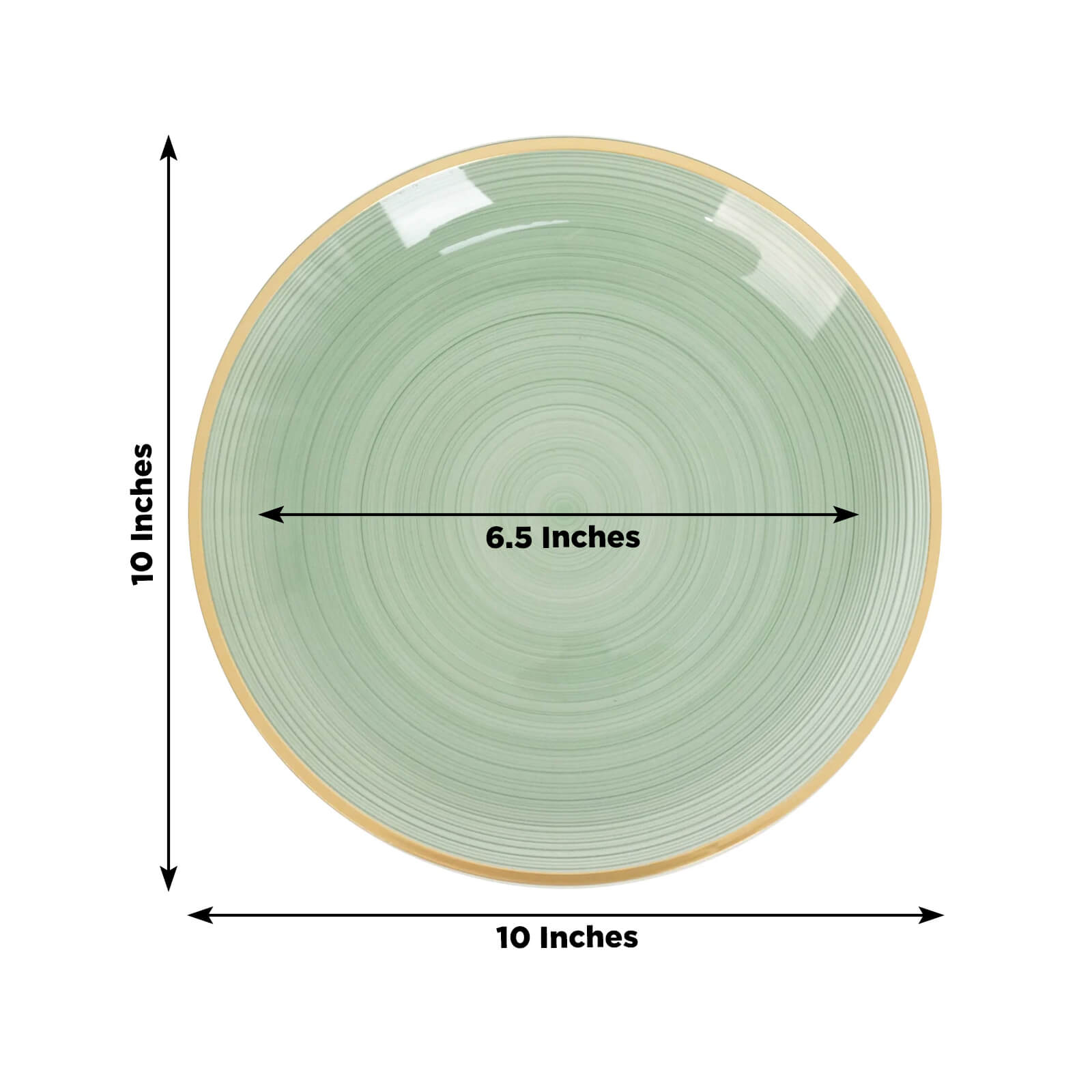 20-Pack 10" Plastic Dinner Plates, Round Transparent Dusty Sage Green Swirl with Gold Rim – Crystal-Like Elegant Party Plates