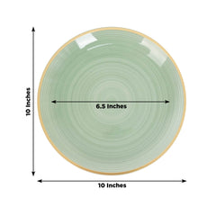 20-Pack 10" Plastic Dinner Plates, Round Transparent Dusty Sage Green Swirl with Gold Rim – Crystal-Like Elegant Party Plates