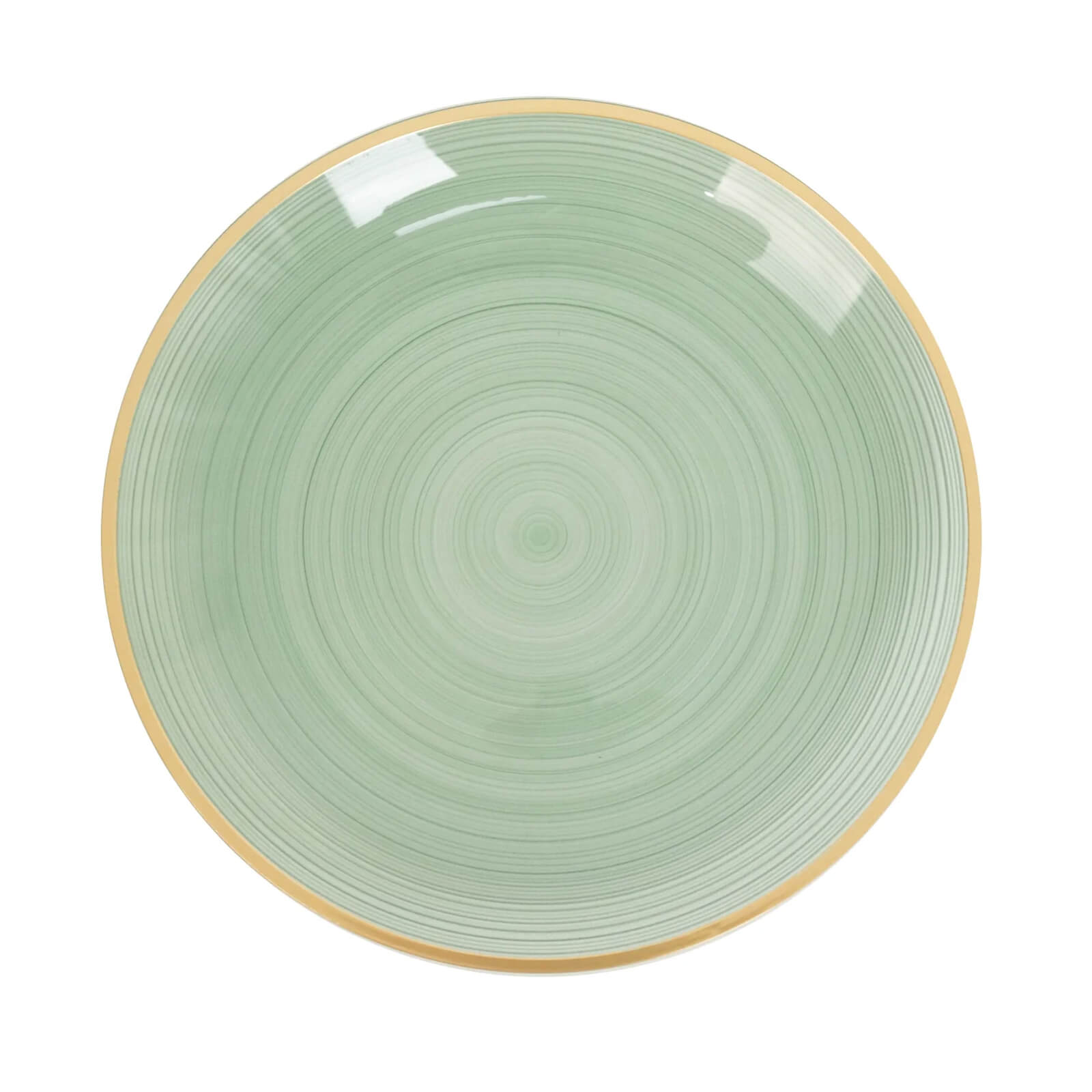 20-Pack 10" Plastic Dinner Plates, Round Transparent Dusty Sage Green Swirl with Gold Rim – Crystal-Like Elegant Party Plates