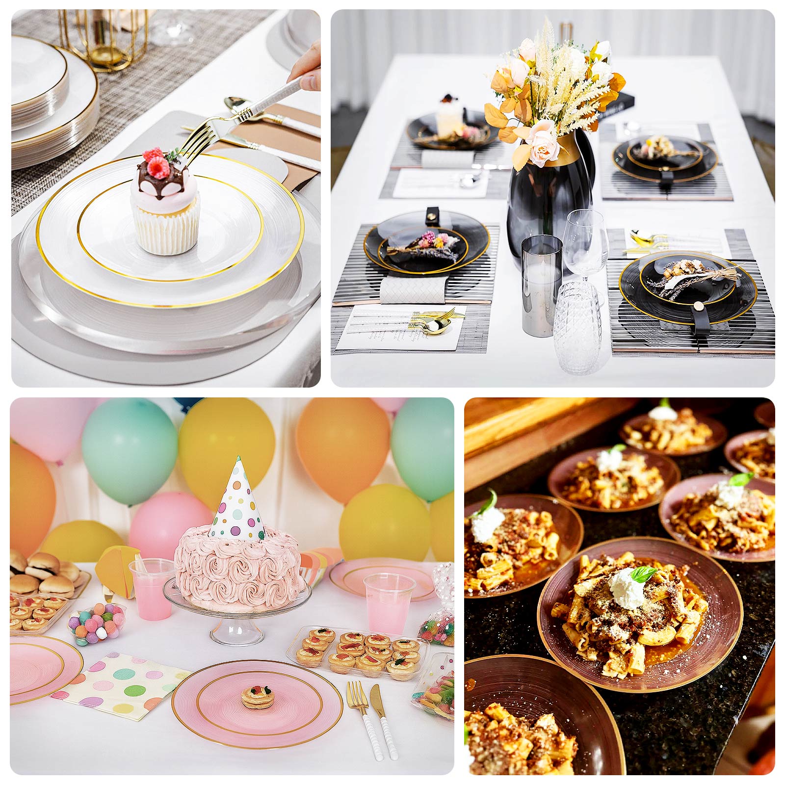 20-Pack 7" Plastic Salad Dessert Plates, Round Transparent Dusty Sage Green Swirl with Gold Rim – Crystal-Like Elegant Party Plates