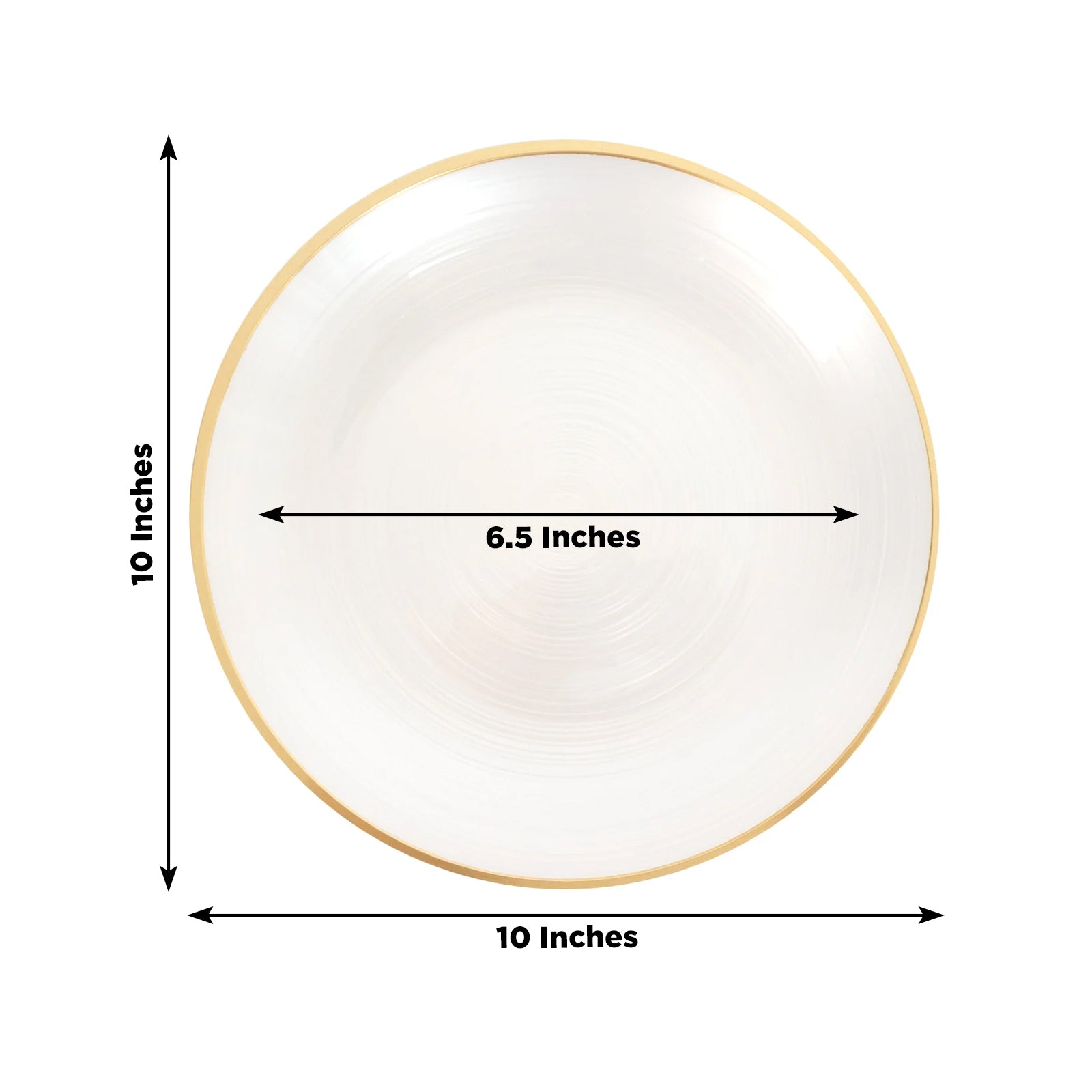 20-Pack 10" Plastic Dinner Plates, Round Transparent Pearl White Swirl with Gold Rim – Crystal-Like Elegant Party Plates