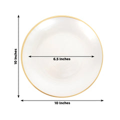 20-Pack 10" Plastic Dinner Plates, Round Transparent Pearl White Swirl with Gold Rim – Crystal-Like Elegant Party Plates