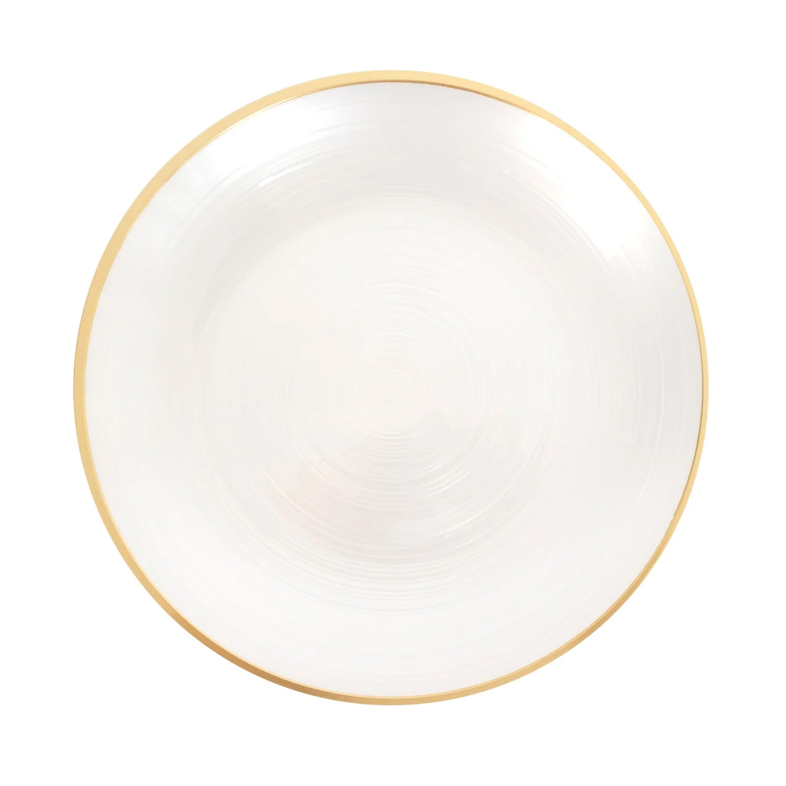 20-Pack 10" Plastic Dinner Plates, Round Transparent Pearl White Swirl with Gold Rim – Crystal-Like Elegant Party Plates