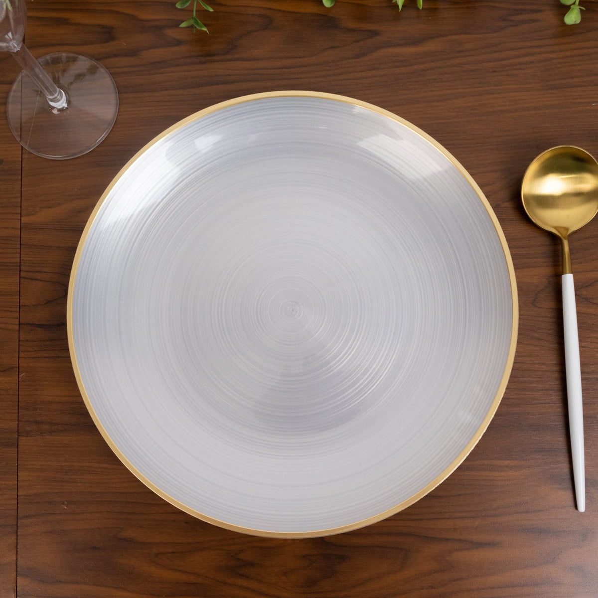 20-Pack 10" Plastic Dinner Plates, Round Transparent Pearl White Swirl with Gold Rim – Crystal-Like Elegant Party Plates