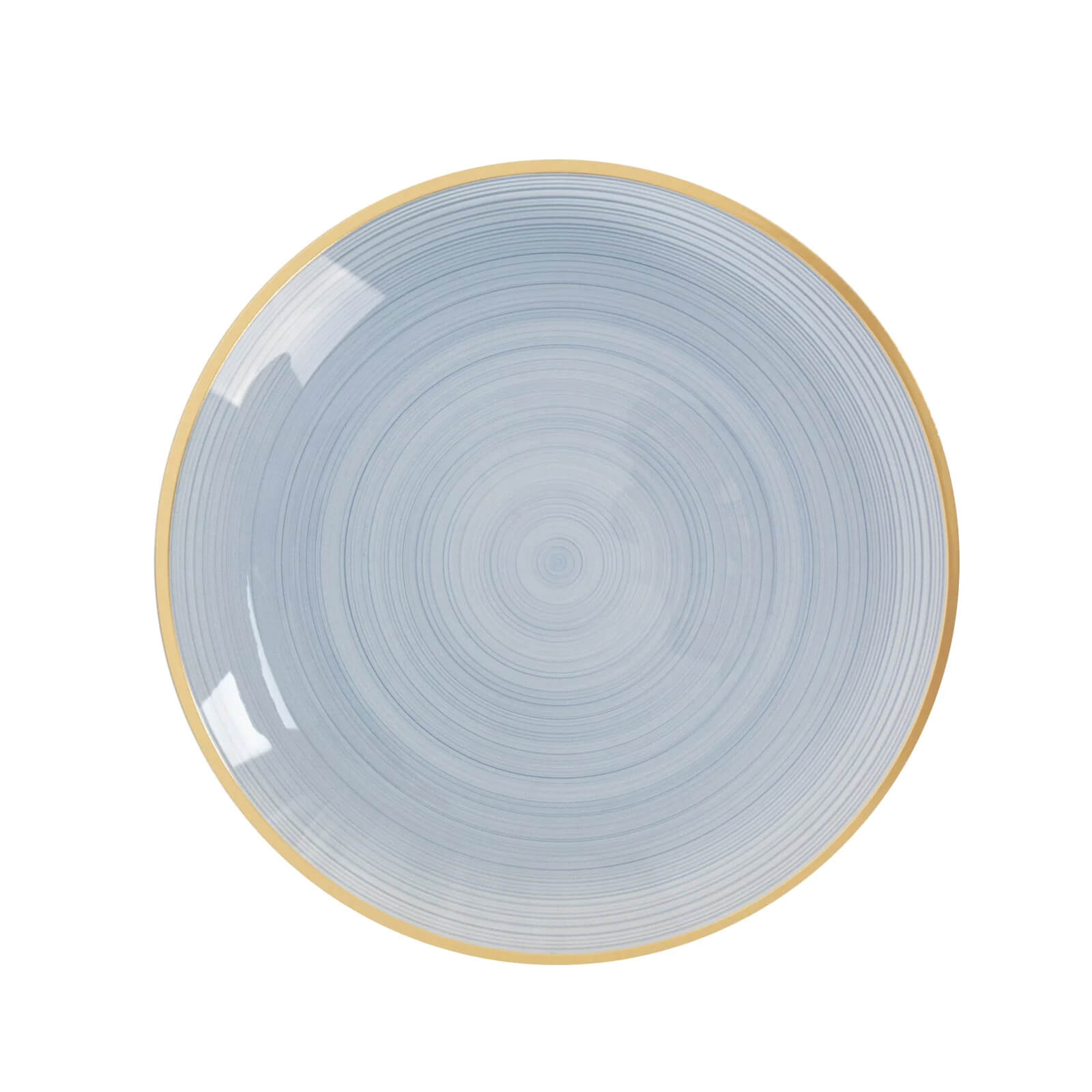 20-Pack 7" Plastic Salad Dessert Plates, Round Transparent Dusty Blue Swirl with Gold Rim – Crystal-Like Elegant Party Plates