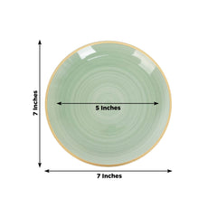 20-Pack 7" Plastic Salad Dessert Plates, Round Transparent Dusty Sage Green Swirl with Gold Rim – Crystal-Like Elegant Party Plates