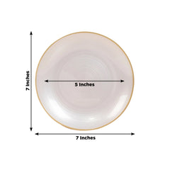 20-Pack 7" Plastic Salad Dessert Plates, Round Transparent Pearl White Swirl with Gold Rim – Crystal-Like Elegant Party Plates