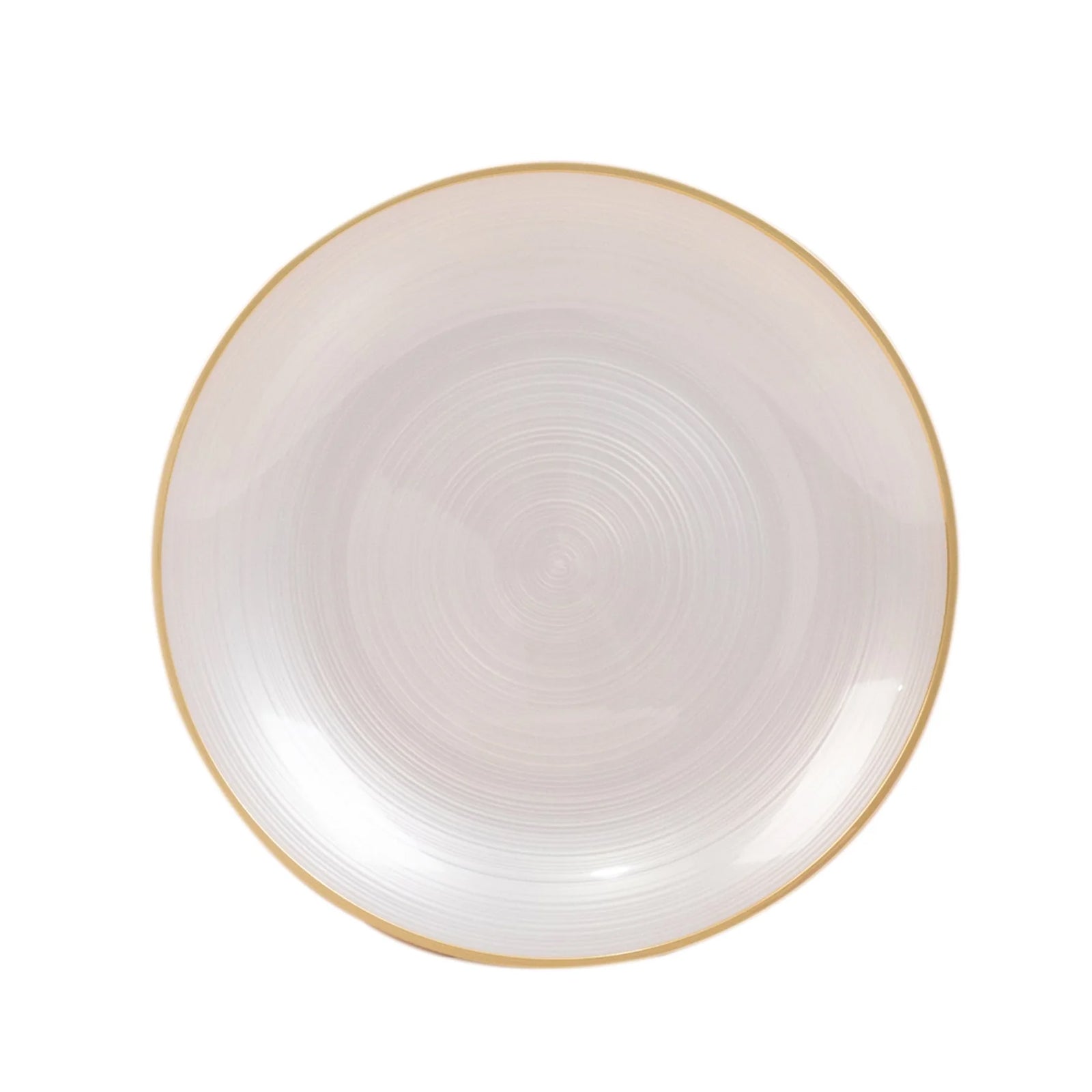 20-Pack 7" Plastic Salad Dessert Plates, Round Transparent Pearl White Swirl with Gold Rim – Crystal-Like Elegant Party Plates