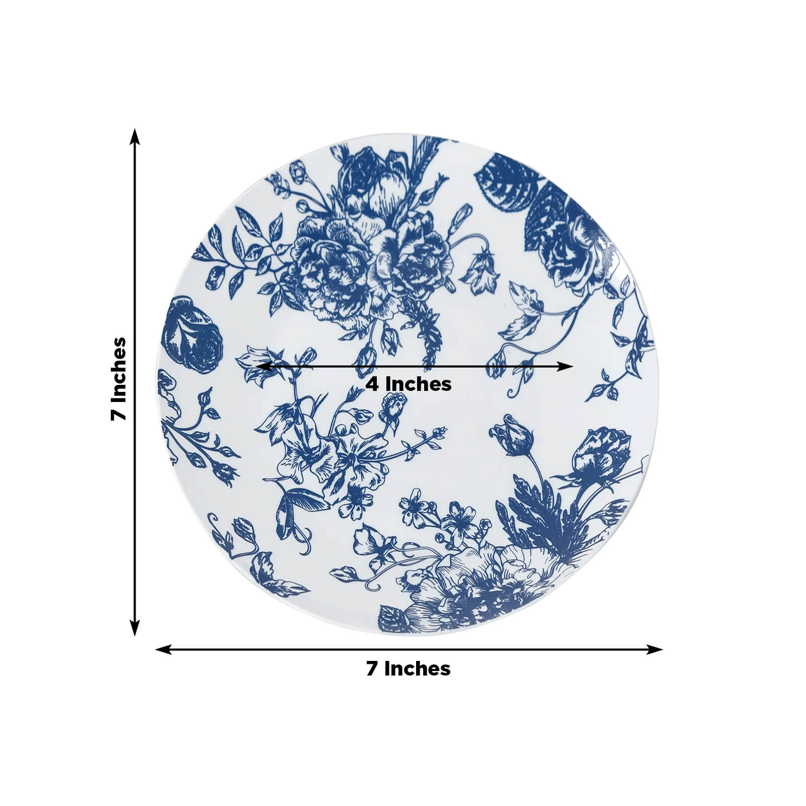 10-Pack French Toile Plastic Salad Plates – Blue & White Floral, 7" Round Disposable Dessert Plates