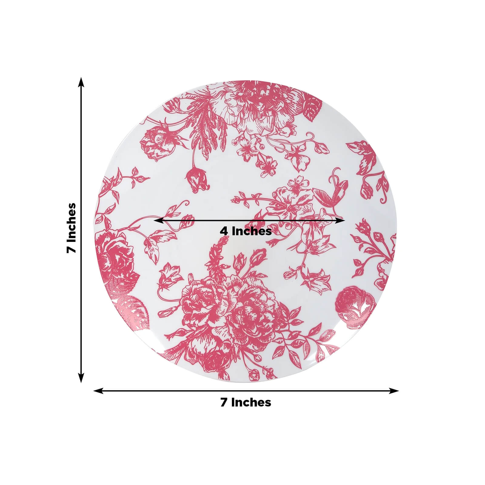 10-Pack French Toile Plastic Salad Plates – Pink & White Floral, 7" Round Disposable Dessert Plates