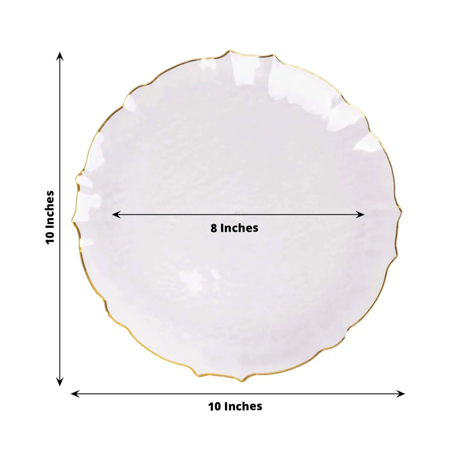 10-Pack Plastic 10" Round Dinner Plates in Clear Sunflower with Gold Scalloped Rim - Disposable Party Plates for Classy Events & Banquets