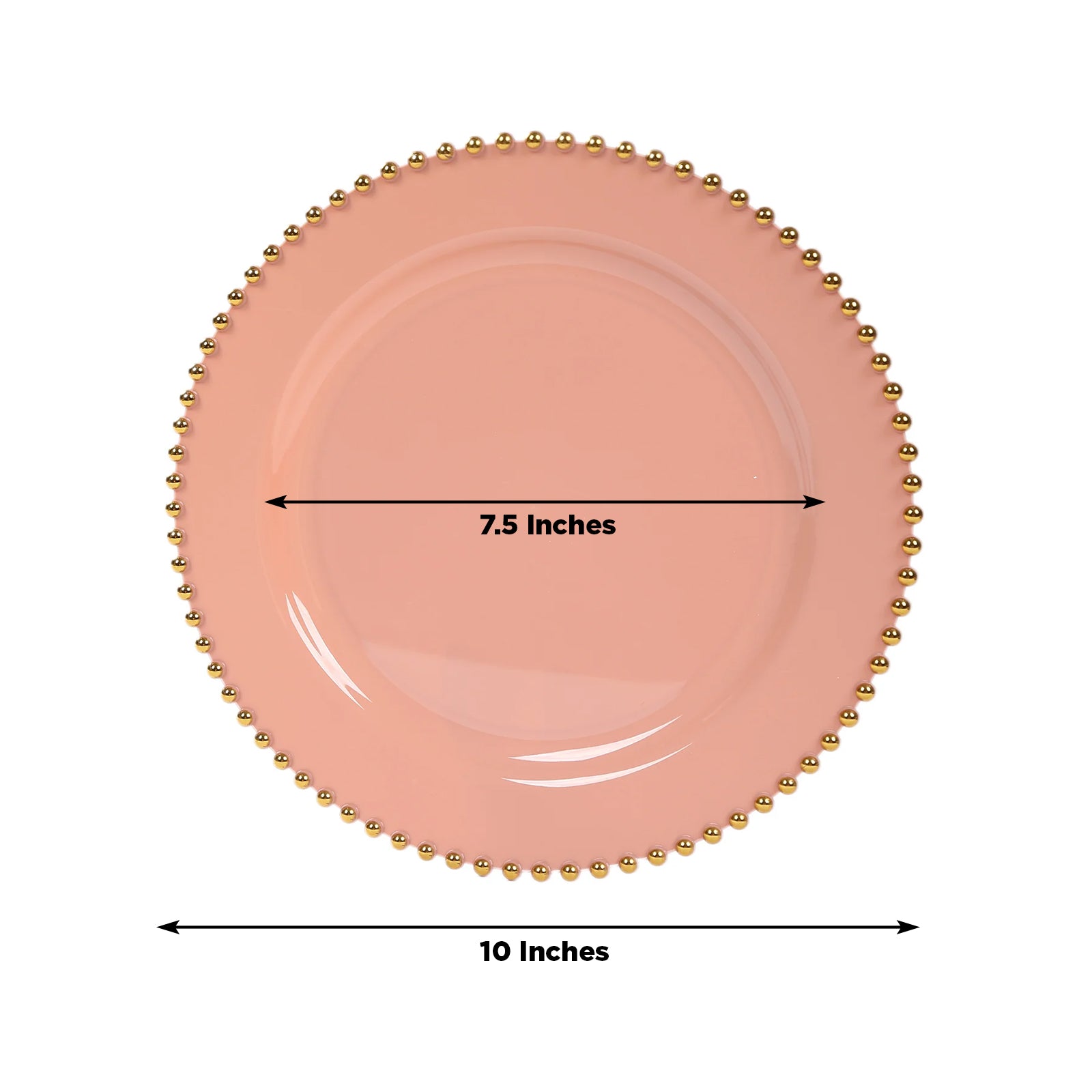 10-Pack Plastic 10" Round Dinner Plates in Dusty Rose with Gold Beaded Rim - Disposable Party Plates for Banquets & Festive Occasions