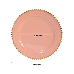 10-Pack Plastic 10" Round Dinner Plates in Dusty Rose with Gold Beaded Rim - Disposable Party Plates for Banquets & Festive Occasions