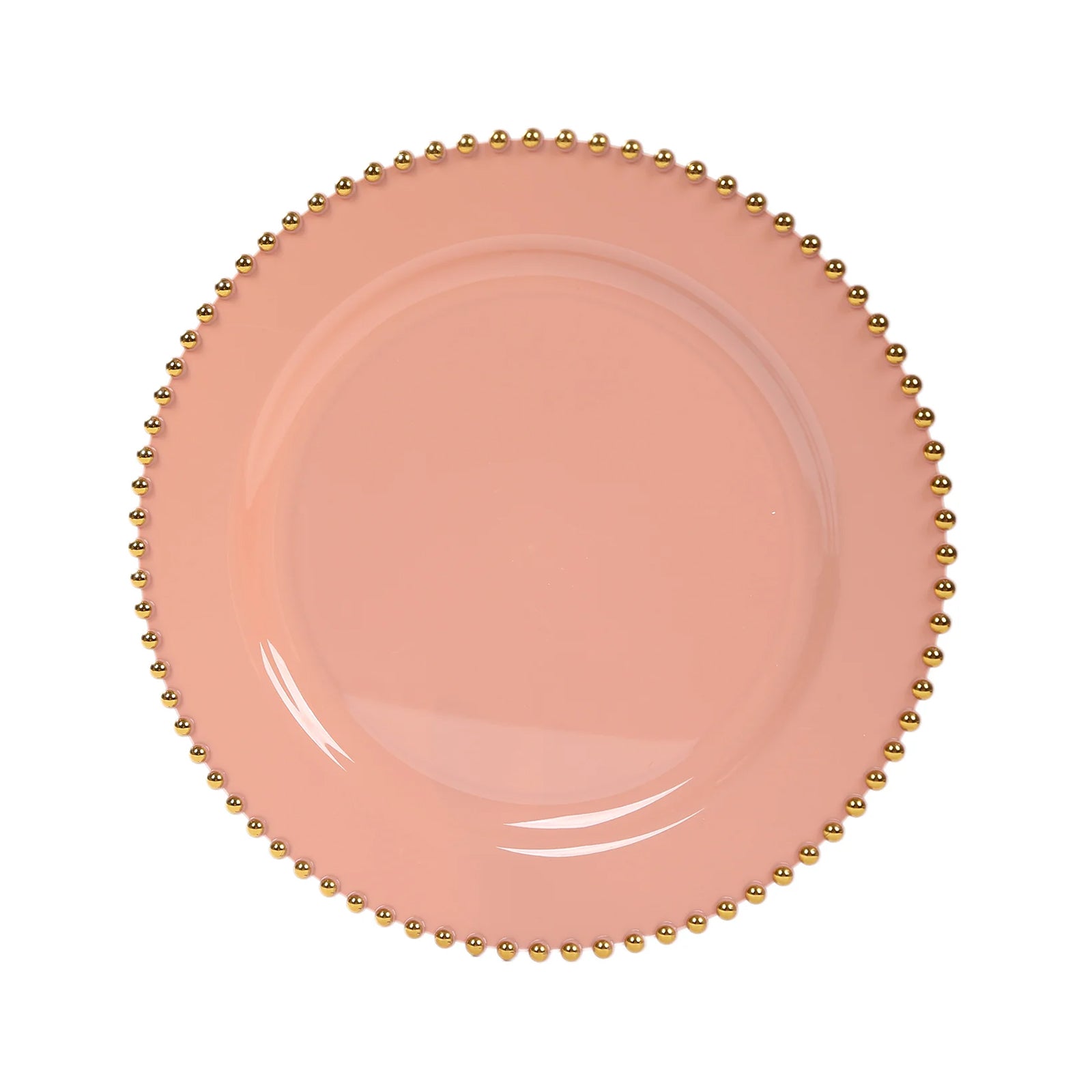 10-Pack Plastic 10" Round Dinner Plates in Dusty Rose with Gold Beaded Rim - Disposable Party Plates for Banquets & Festive Occasions
