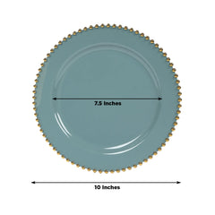 10-Pack Plastic 10" Round Dinner Plates in Dusty Blue with Gold Beaded Rim - Disposable Party Plates for Banquets & Festive Occasions
