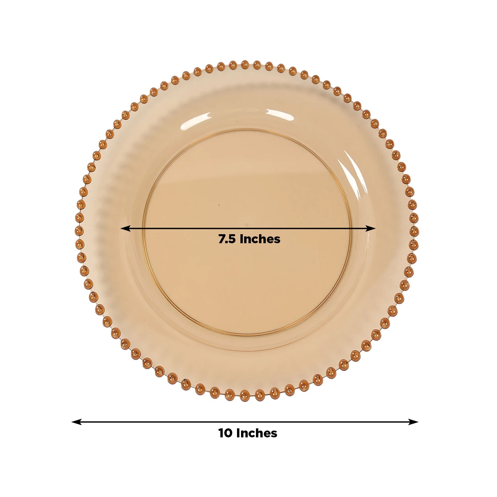 10-Pack Plastic 10" Round Dinner Plates in Amber Gold with Beaded Rim - Disposable Party Plates for Banquets & Festive Occasions