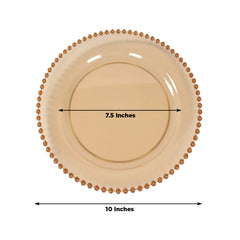 10-Pack Plastic 10" Round Dinner Plates in Amber Gold with Beaded Rim - Disposable Party Plates for Banquets & Festive Occasions