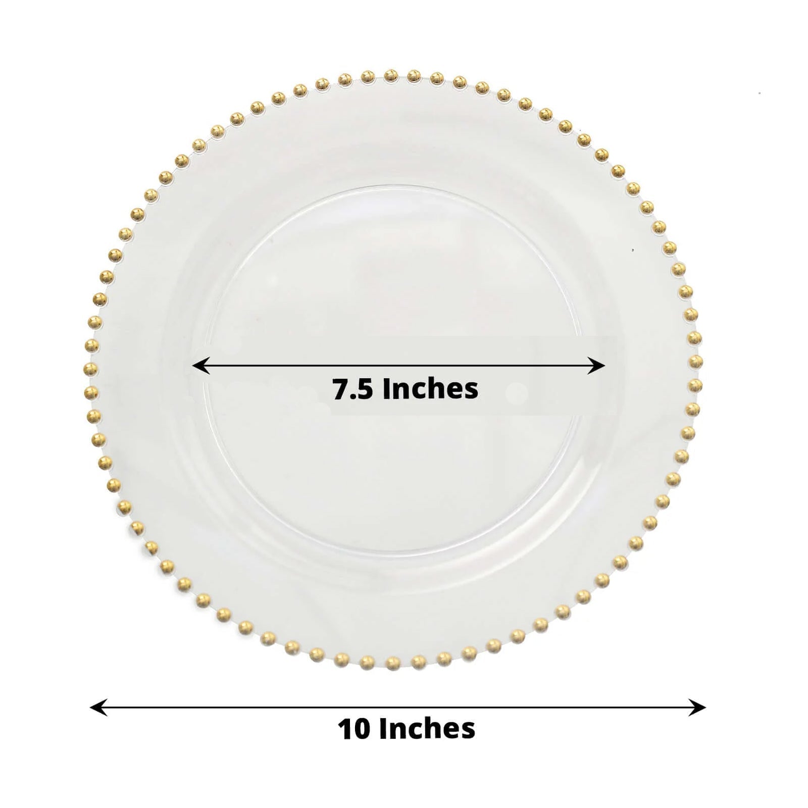 10-Pack Plastic 10" Round Dinner Plates in Clear with Gold Beaded Rim - Disposable Party Plates for Banquets & Festive Occasions
