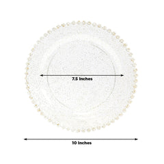 10-Pack Plastic 10" Round Dinner Plates in Clear Gold Glittered with Beaded Rim - Disposable Party Plates for Banquets & Festive Occasions