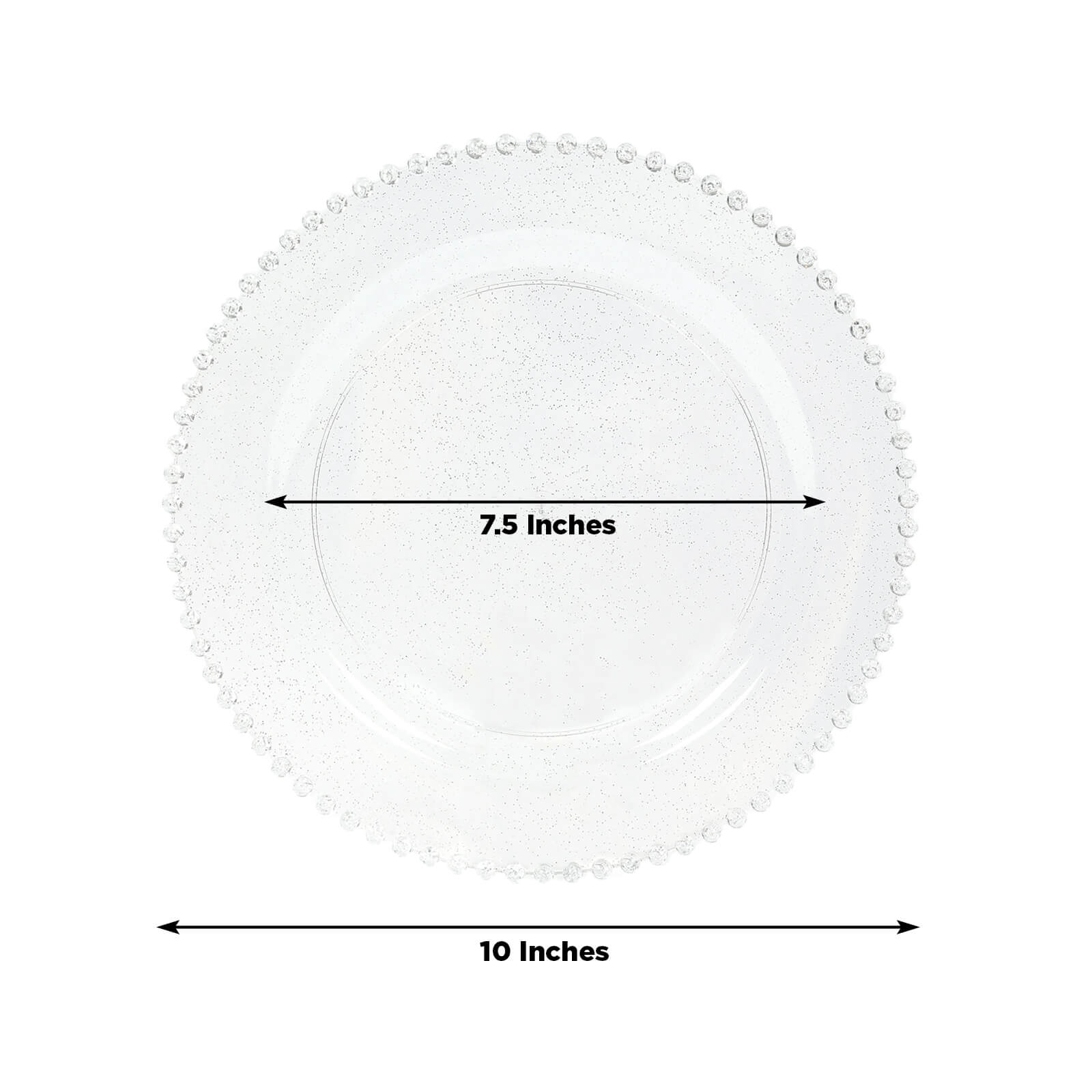 10-Pack Plastic 10" Round Dinner Plates in Clear Silver Glittered with Beaded Rim - Disposable Party Plates for Banquets & Festive Occasions