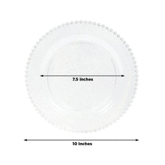10-Pack Plastic 10" Round Dinner Plates in Clear Silver Glittered with Beaded Rim - Disposable Party Plates for Banquets & Festive Occasions