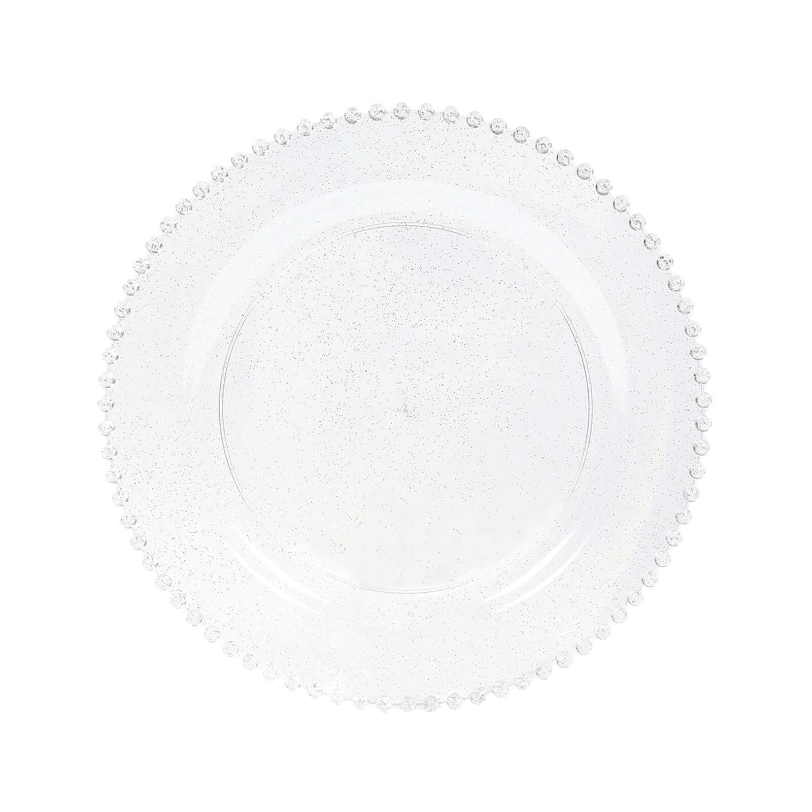 10-Pack Plastic 10" Round Dinner Plates in Clear Silver Glittered with Beaded Rim - Disposable Party Plates for Banquets & Festive Occasions