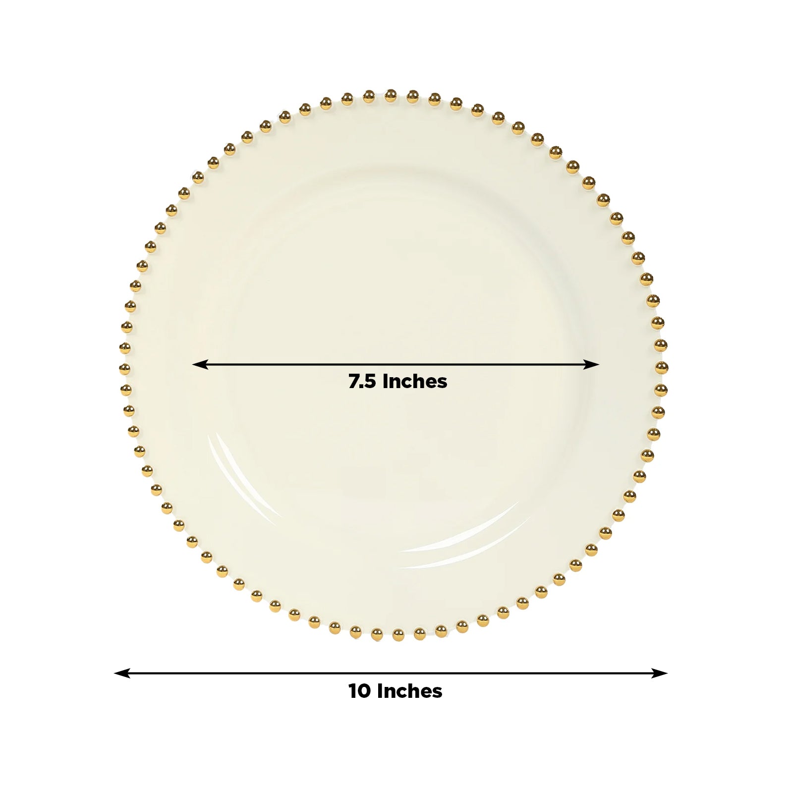 10-Pack Plastic 10" Round Dinner Plates in Ivory with Gold Beaded Rim - Disposable Party Plates for Banquets & Festive Occasions