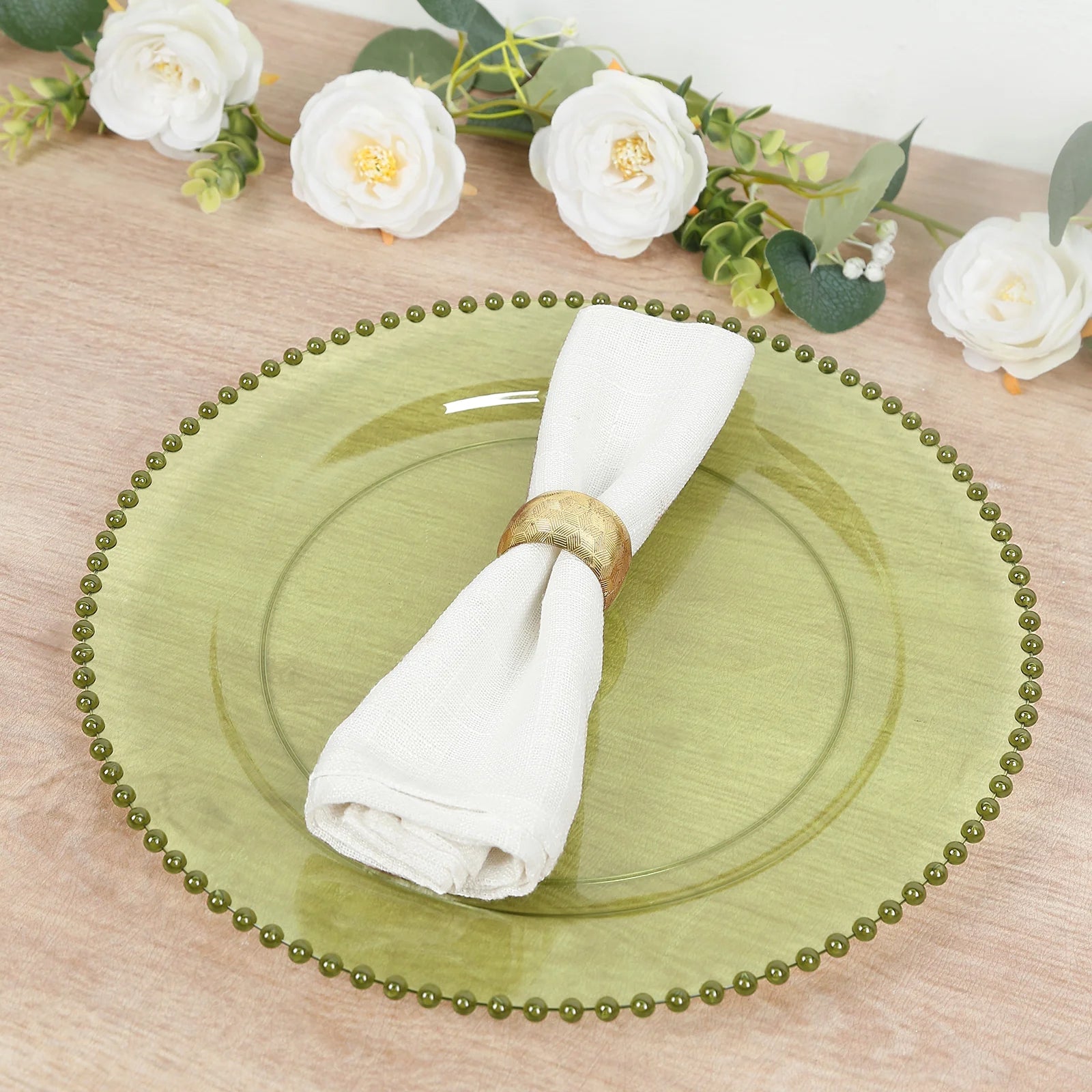 10-Pack Plastic 10" Round Dinner Plates in Transparent Dusty Sage Green with Beaded Rim - Disposable Party Plates for Banquets & Festive Occasions