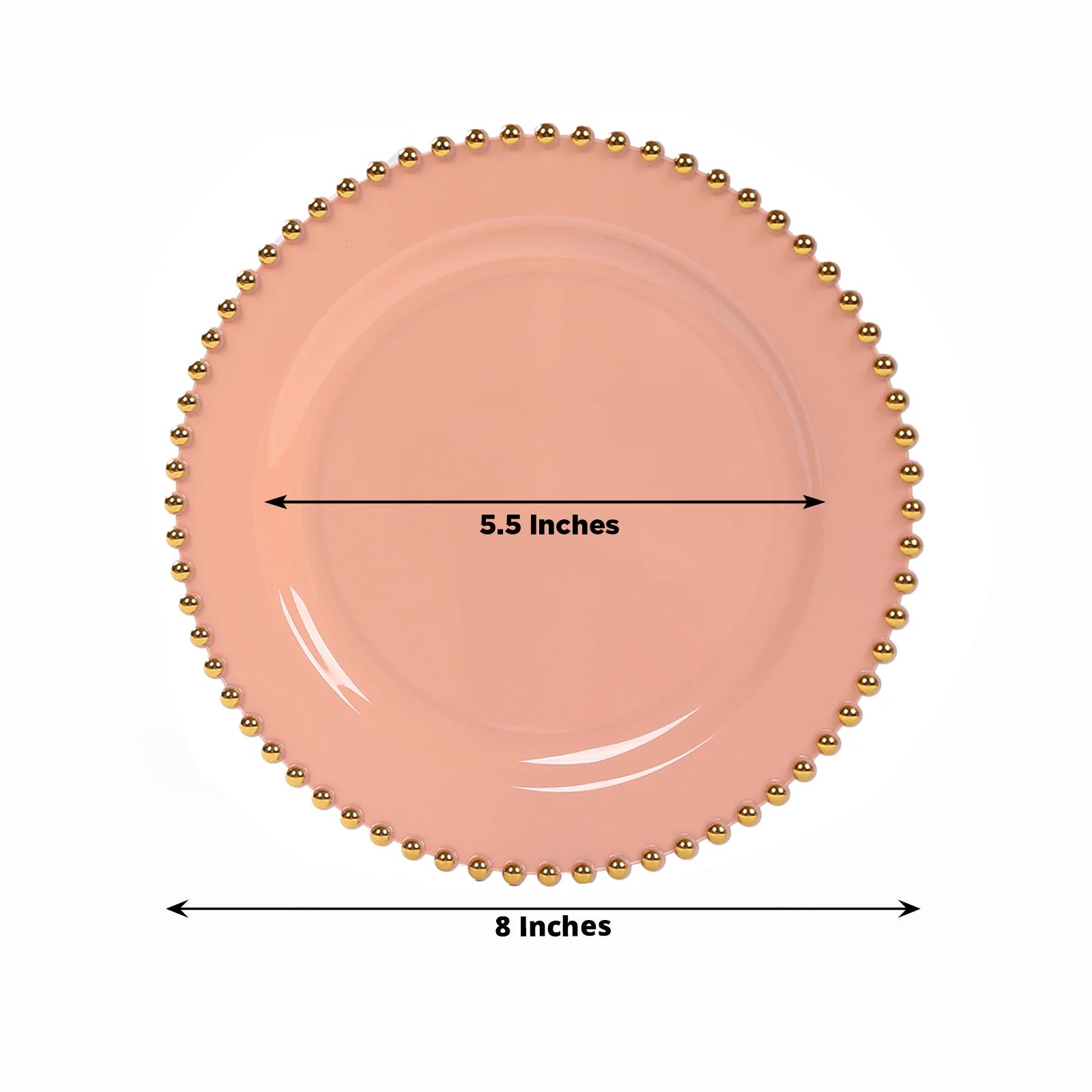 10-Pack Dusty Rose Plastic Dessert Plates – 8" Round with Gold Beaded Rim, Disposable for Parties & Events