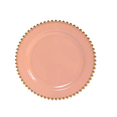 10-Pack Dusty Rose Plastic Dessert Plates – 8" Round with Gold Beaded Rim, Disposable for Parties & Events
