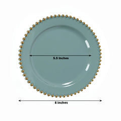 10-Pack Dusty Blue Plastic Dessert Plates – 8" Round with Gold Beaded Rim, Disposable for Parties & Events