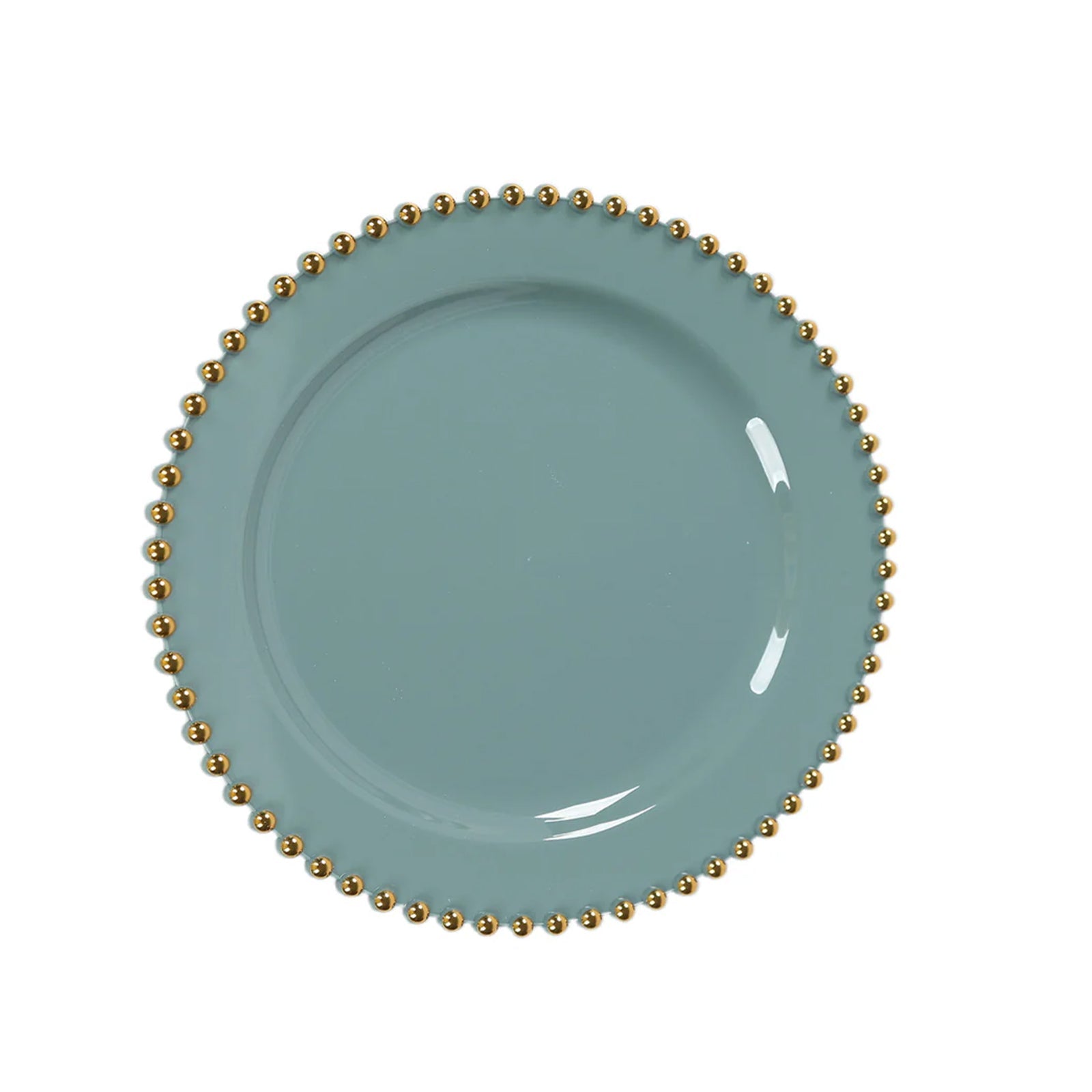 10-Pack Dusty Blue Plastic Dessert Plates – 8" Round with Gold Beaded Rim, Disposable for Parties & Events