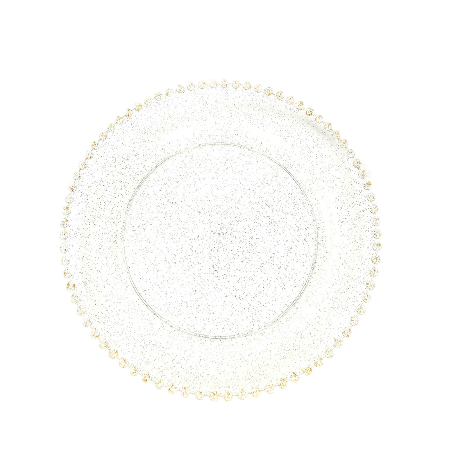 10-Pack Clear Gold Glittered Plastic Dessert Plates – 8" Round with Beaded Rim, Disposable for Parties & Events