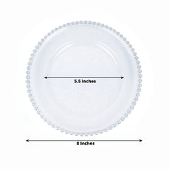 10-Pack Clear Silver Glittered Plastic Dessert Plates – 8" Round with Beaded Rim, Disposable for Parties & Events