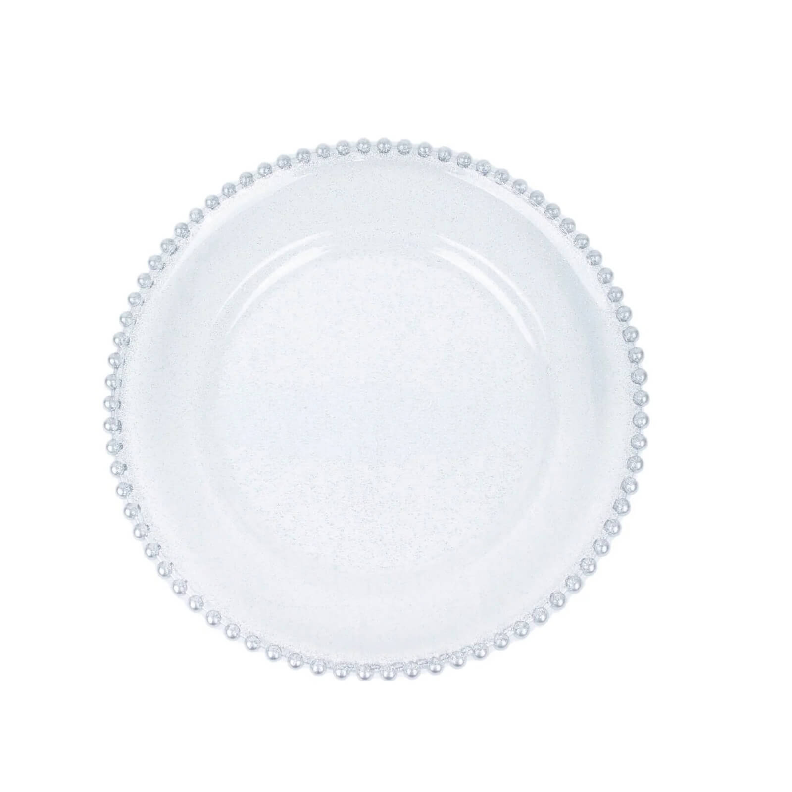 10-Pack Clear Silver Glittered Plastic Dessert Plates – 8" Round with Beaded Rim, Disposable for Parties & Events