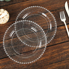 10-Pack Clear Silver Glittered Plastic Dessert Plates – 8" Round with Beaded Rim, Disposable for Parties & Events