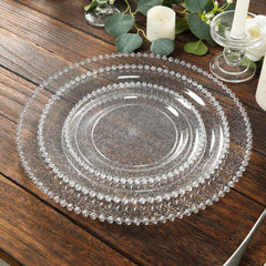 10-Pack Clear Silver Glittered Plastic Dessert Plates – 8" Round with Beaded Rim, Disposable for Parties & Events