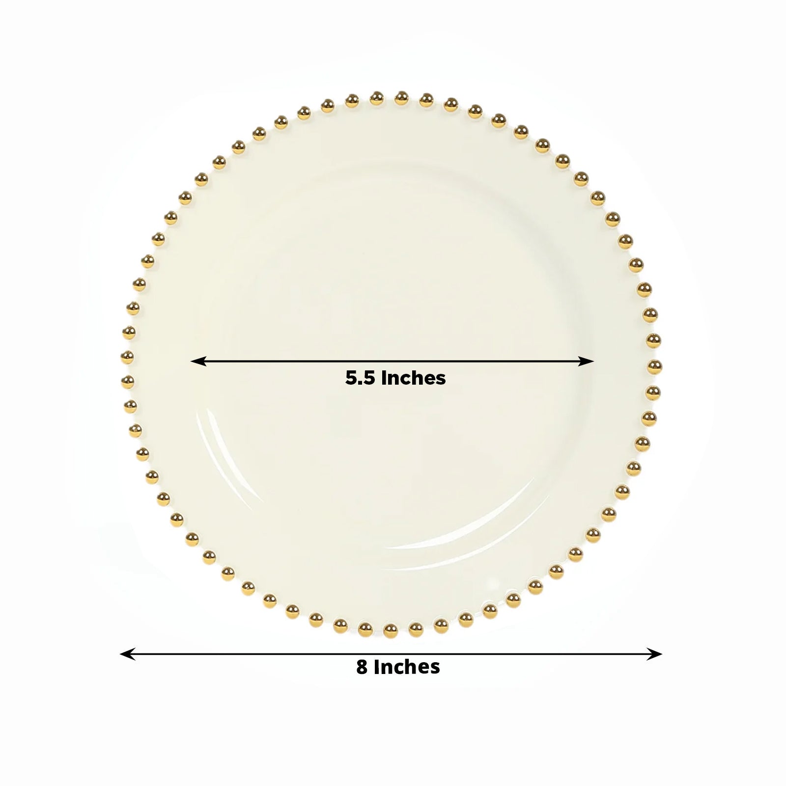 10-Pack Ivory Plastic Dessert Plates – 8" Round with Gold Beaded Rim, Disposable for Parties & Events