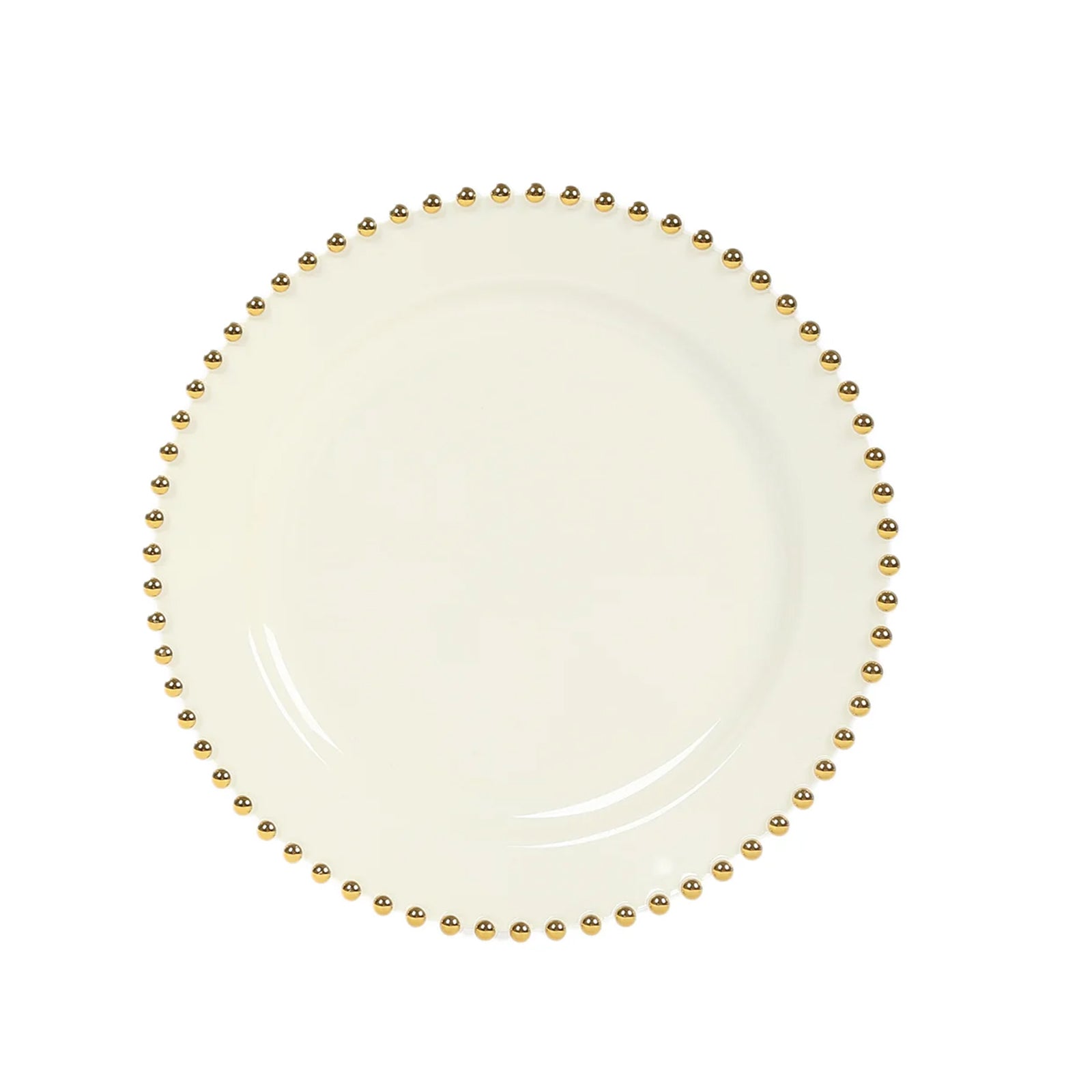 10-Pack Ivory Plastic Dessert Plates – 8" Round with Gold Beaded Rim, Disposable for Parties & Events