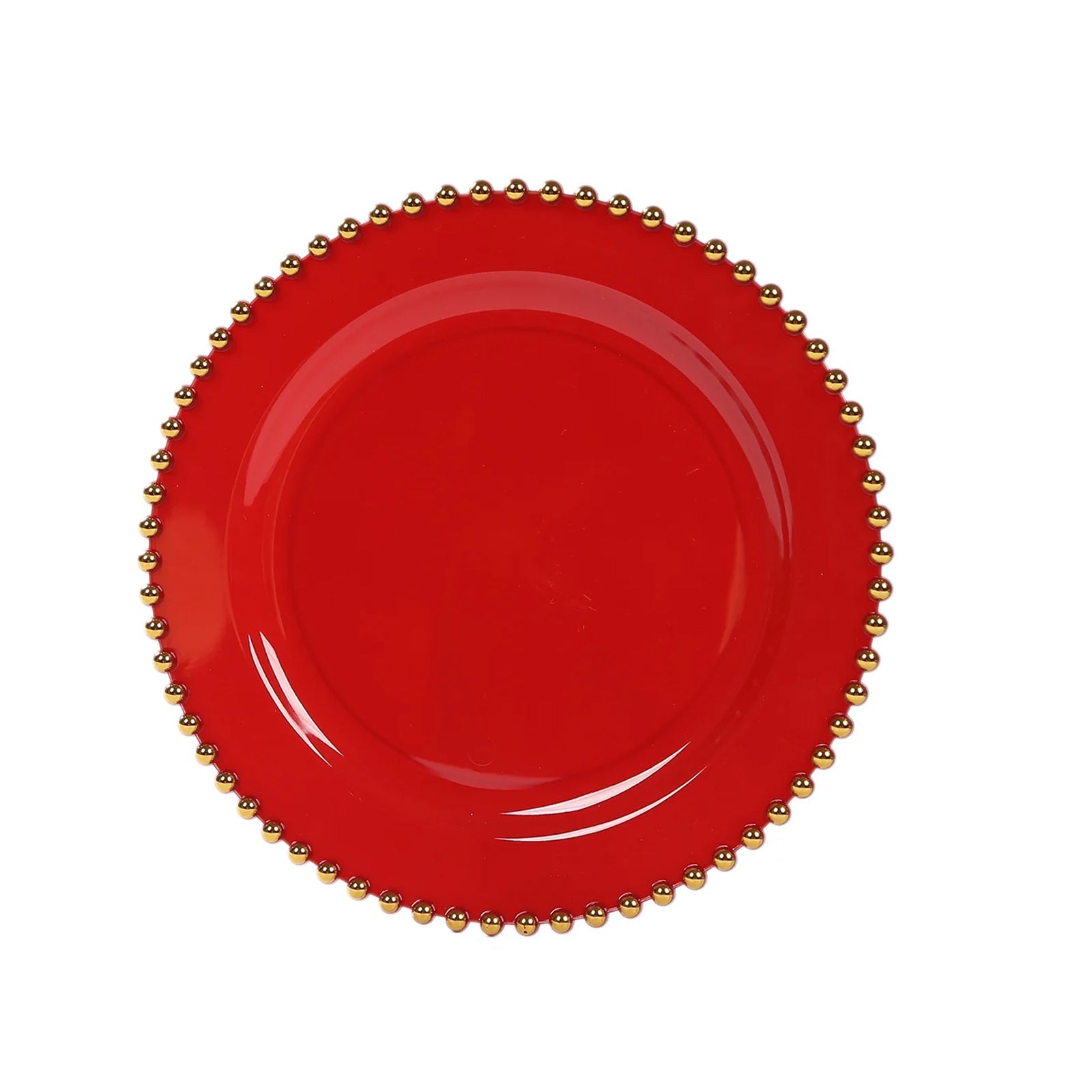 10-Pack Red Plastic Dessert Plates – 8" Round with Gold Beaded Rim, Disposable for Parties & Events