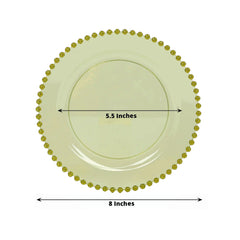 10-Pack Transparent Dusty Sage Green Plastic Dessert Plates – 8" Round with Beaded Rim, Disposable for Parties & Events