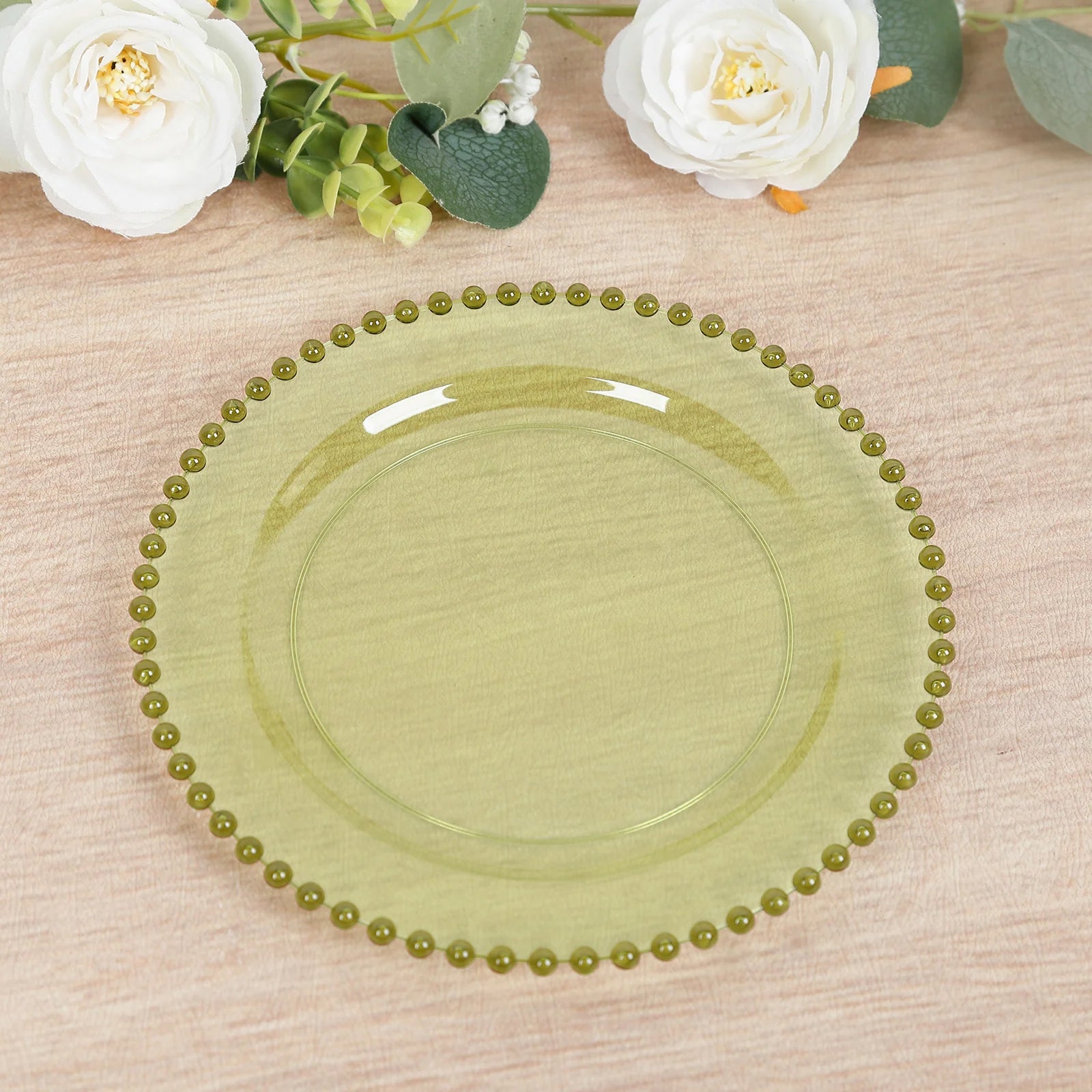 10-Pack Transparent Dusty Sage Green Plastic Dessert Plates – 8" Round with Beaded Rim, Disposable for Parties & Events